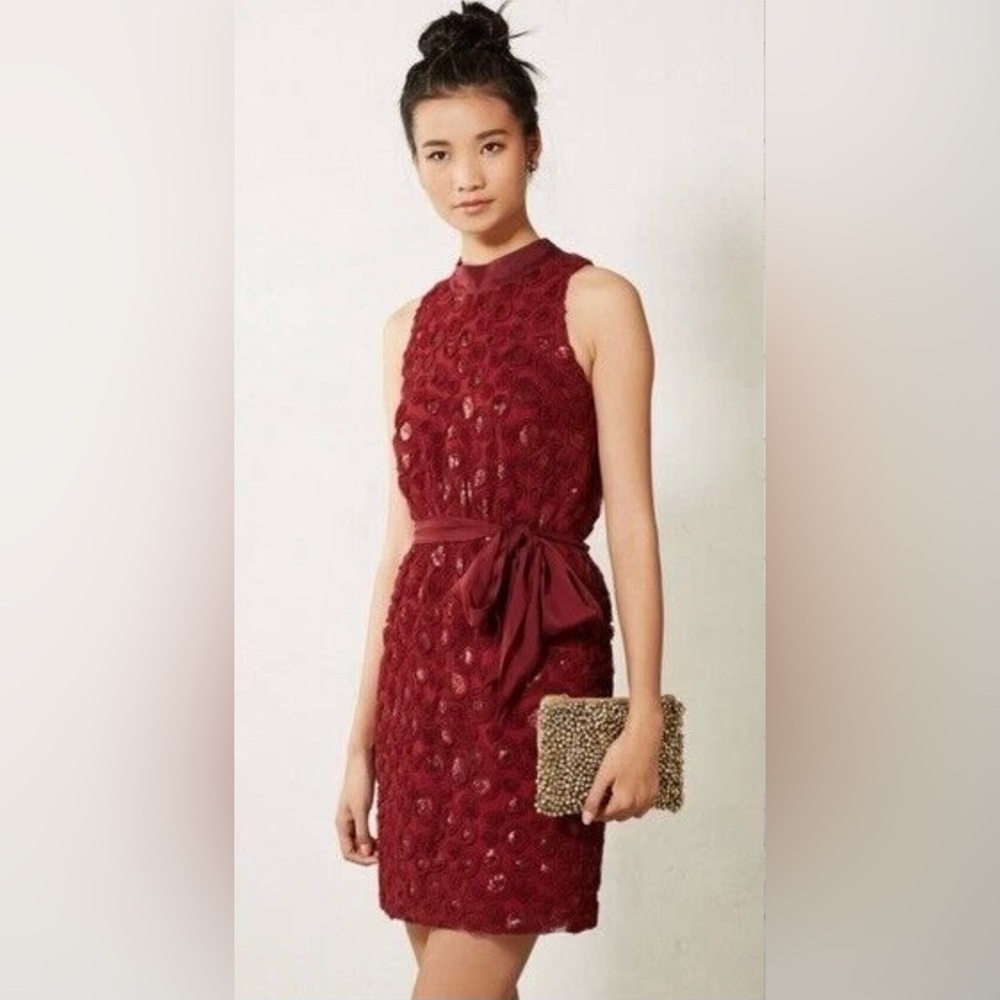 Anthropologie Sachin & Babi Sequin Rosette Dress in Wine size 6 NWT